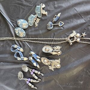 Elegant Silver and Blue Earrings Set